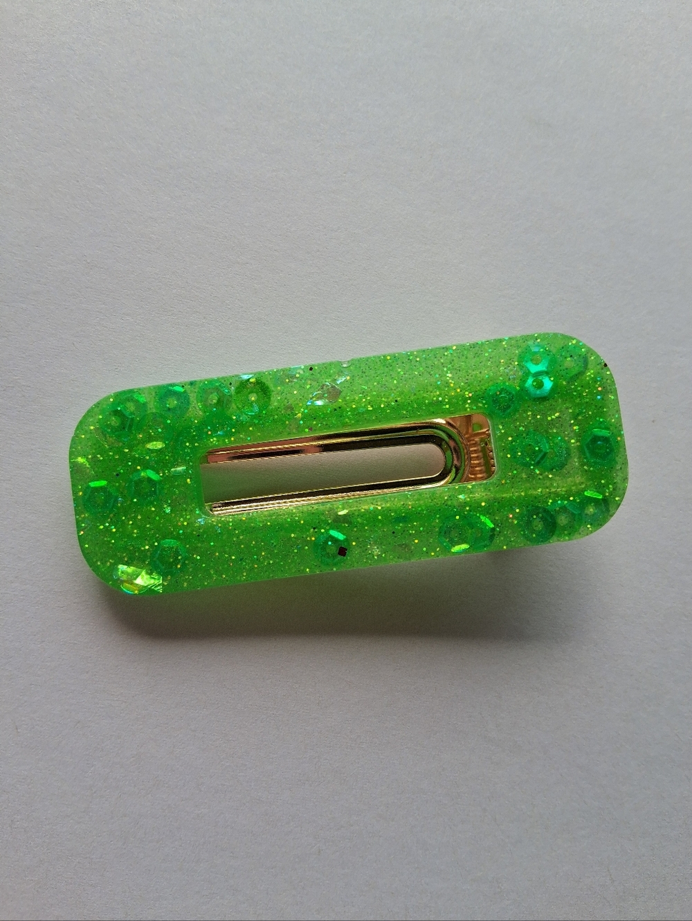 5/$25 Hand Crafted Neon Green Glitter Resin Hair Clip